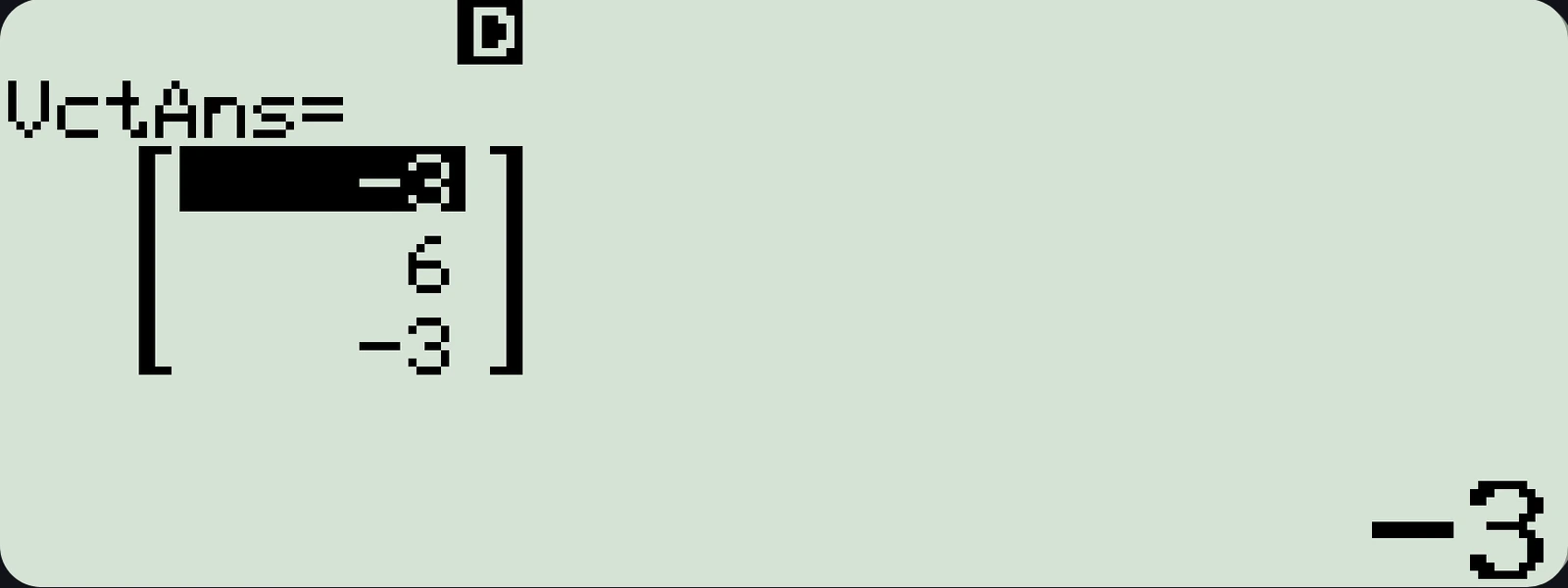The emulator's Vector mode LCD, crossing the vectors 1, 2, 3 and 4, 5, 6 and returning VctAns negative 3, 6, negative 3.